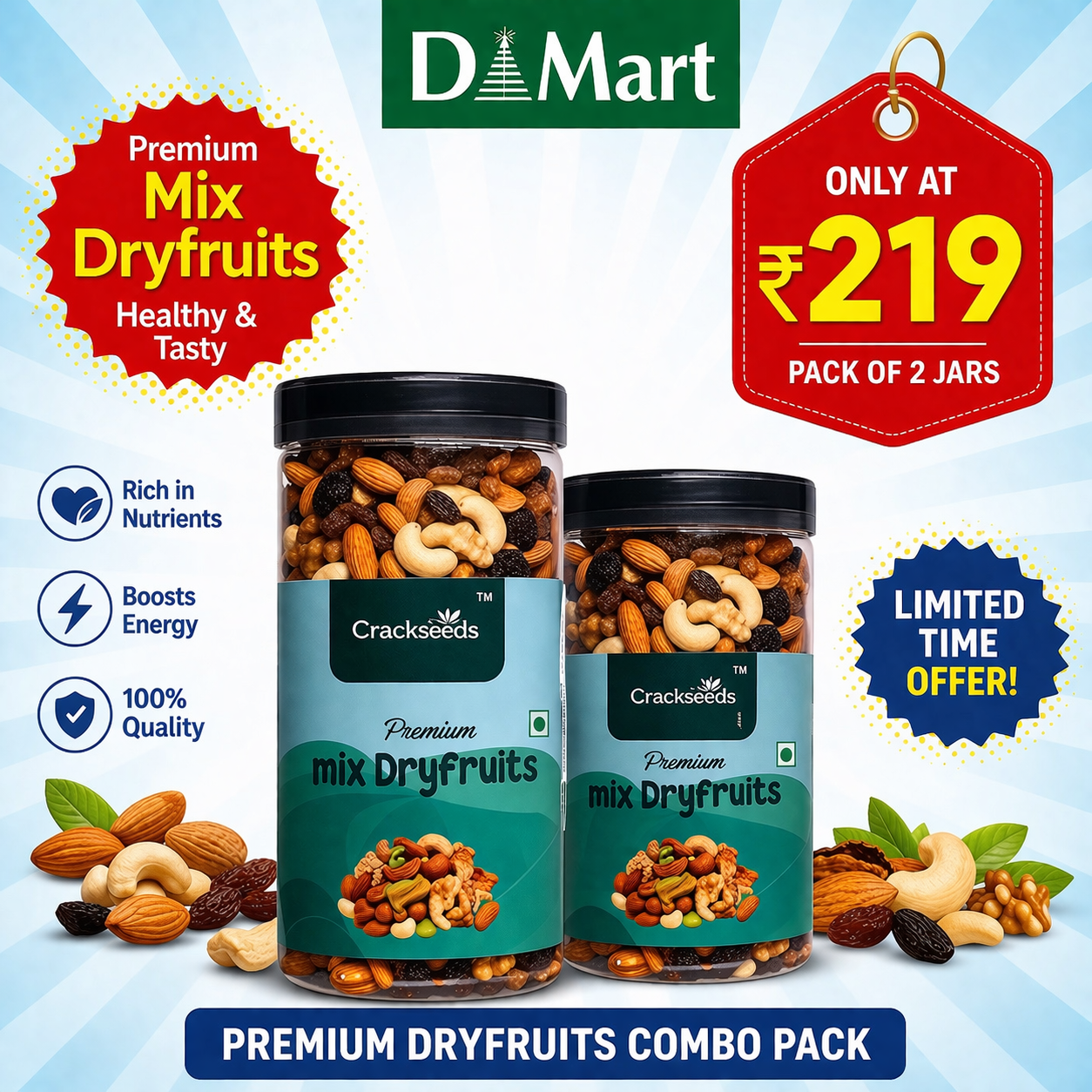 Premium Mix Dry Fruits Pack – Rich Nutrients Energy Snack Combo