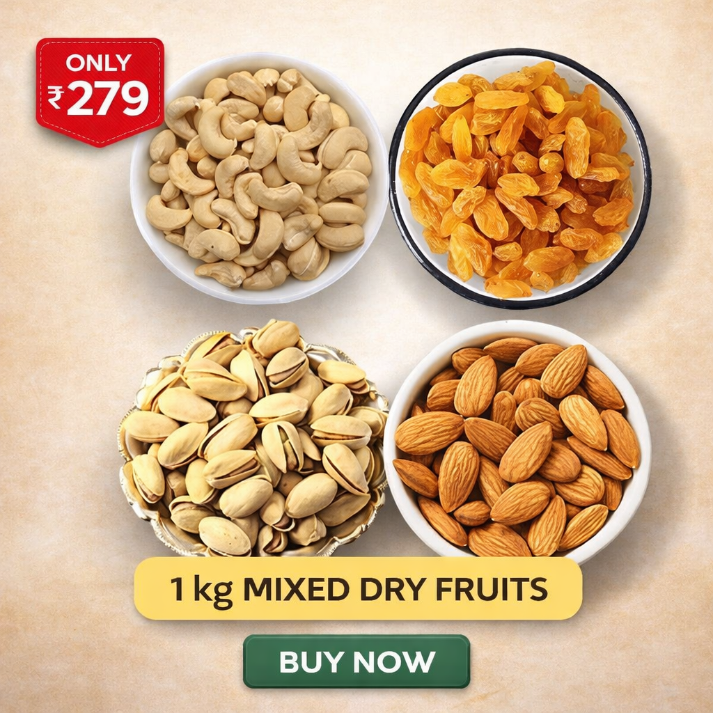 1kg Dry Fruits Combo Pack – Kaju, Badam, Pista & Kishmish Mix