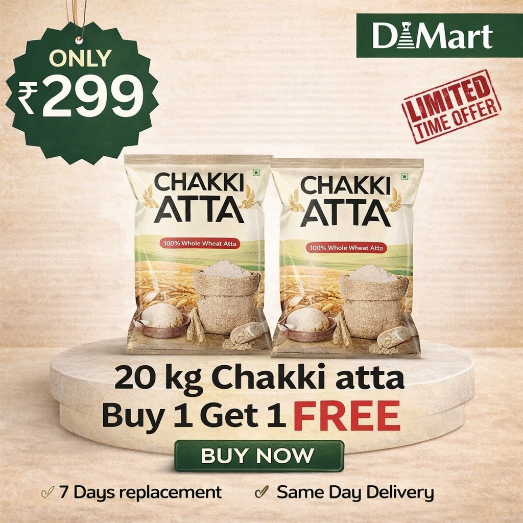 Chakki Atta 20kg Combo Pack – Buy 1 Get 1 FREE (100% Whole Wheat)
