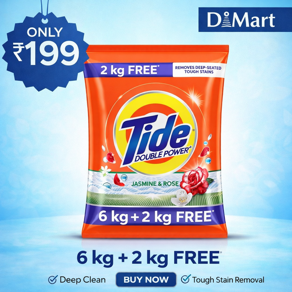 Tide 8kg Combo Pack (6kg + 2kg Free) – Powerful Stain Removal Detergent